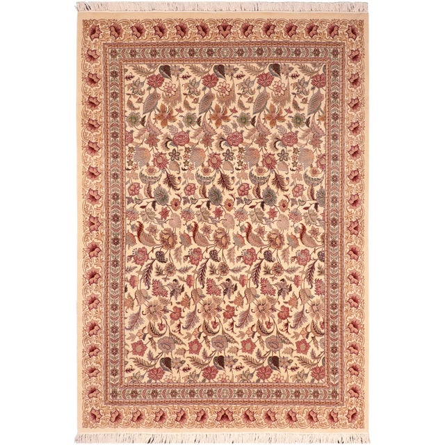 Floral 1990's Pak-Persian Ivory/Pink Wool Rug - 6'0'' X 9'2'' For Sale - Image 9 of 9