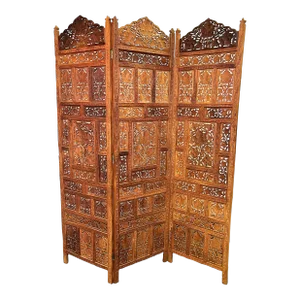 1960's Moroccan Style Pierced Wood 3-Panel Floor Screen