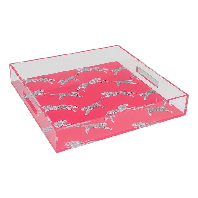 Scalamandre Maison by Port 68 Leaping Cheetah Pink Acrylic Tray For Sale