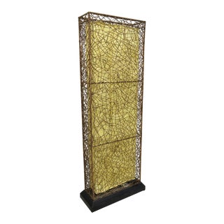 Vintage Mid Century Modern 70" Rattan and Fabric Italian Floor Lamp For Sale