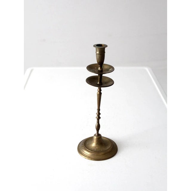 Mid-Century Modern Vintage Etched Brass Candlestick Holder For Sale - Image 3 of 10