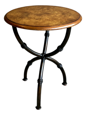Late 20th Century Baker Furniture Milling Road Round Burl Wood Tripod Side Table