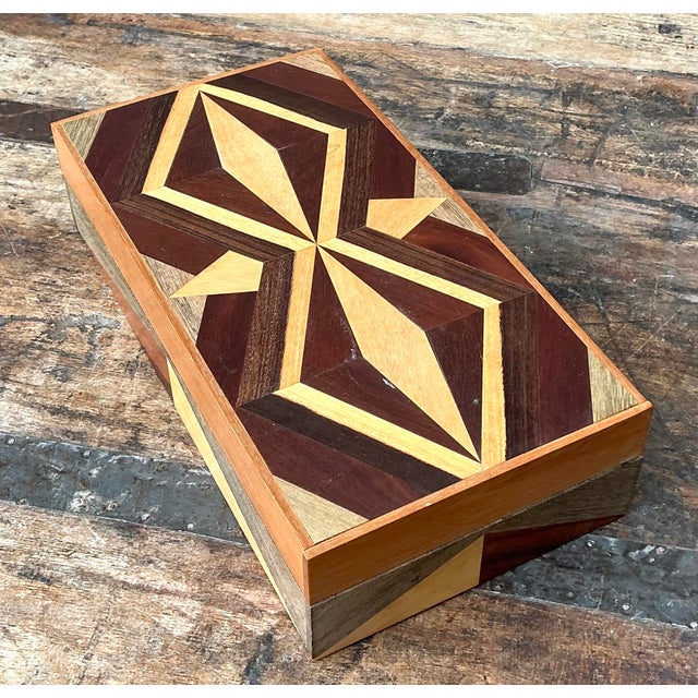 Wood Vintage Marquetry Wood Diamond Box For Sale - Image 7 of 12