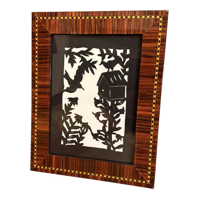 Vintage Scherenschnitte Picture Birdhouse in Italian Frame For Sale