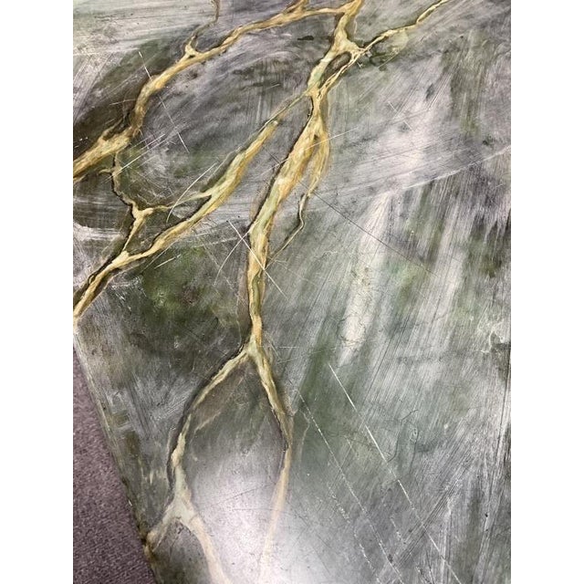 1960s Mid-Century Italian Coffee Table With Faux Marble Top and Brass Legs For Sale - Image 6 of 8
