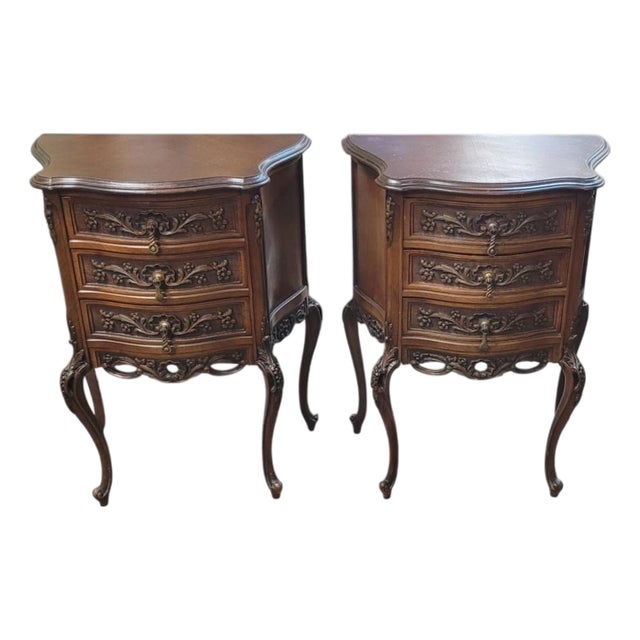 Pair 1920s Swan Leg Carved End Tables For Sale