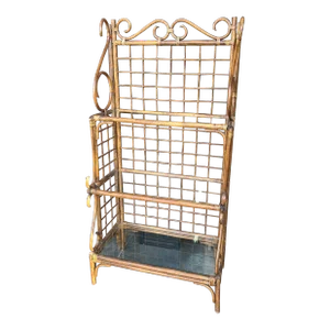 1960s Vintage Rattan 3-Tiered Glass Shelf Etagere