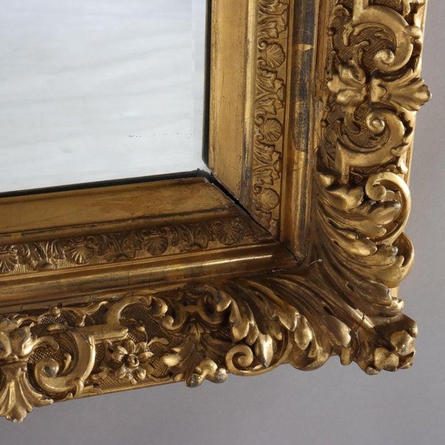 Gold Large French Louis XIV Style Giltwood Framed Beveled Wall Mirror C1900 For Sale - Image 8 of 13