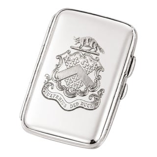Superb Antique Sterling Silver Cigarette Case Holder Armorial Heraldic Tobacciana For Sale