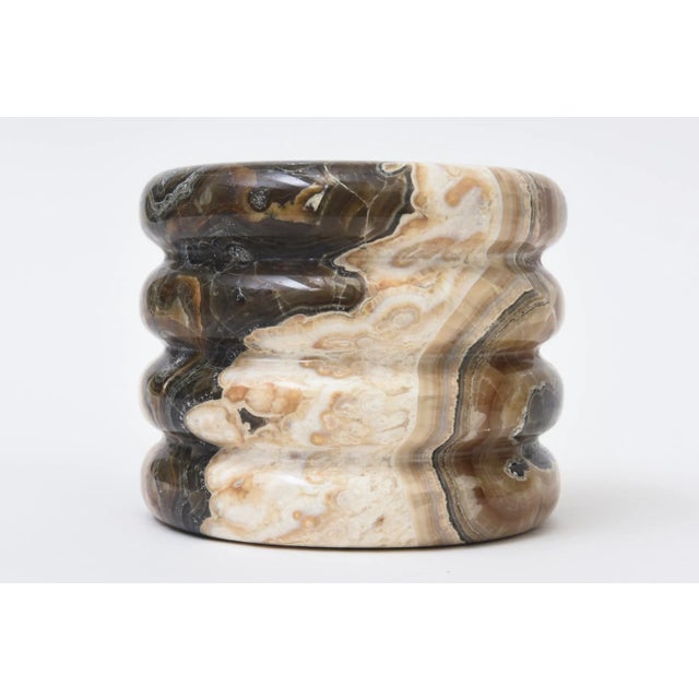Italian Vintage Alabaster Lidded Round Box Brown, Cream, Tan, Black, Dark Gray 60's For Sale In Miami - Image 6 of 10