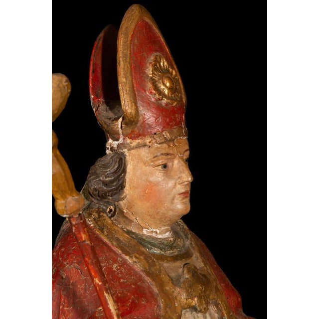 Spanish Baroque Artist, Carved Statue of Saint Bishop, Traditionally Saint Rupert, 1750, Wood For Sale - Image 9 of 10
