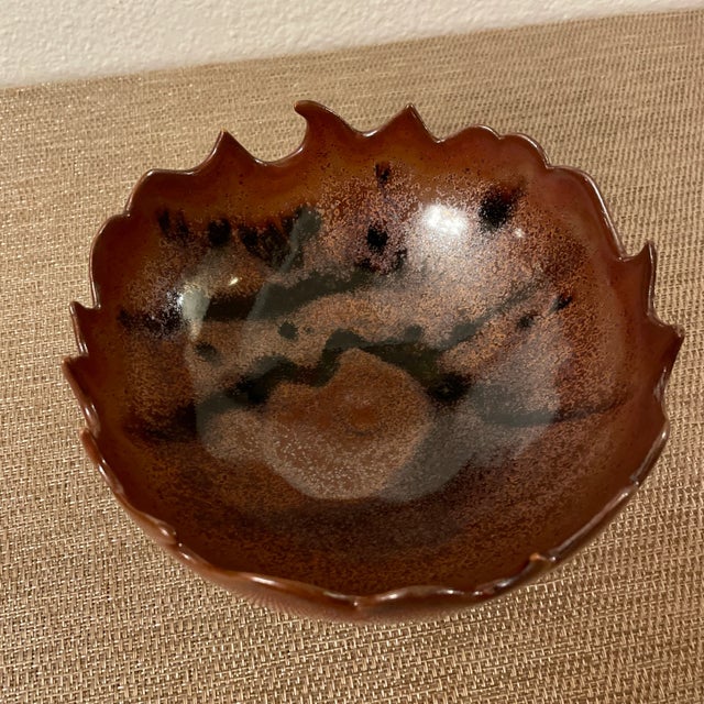 Brown Mid Century Modern Vintage Signed Studio Glazed Pottery Bowl For Sale - Image 8 of 12