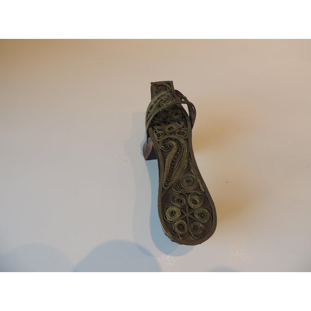 Vintage Indian Carved Wood With Brass Overlaid Details Decorative Object For Sale - Image 4 of 7