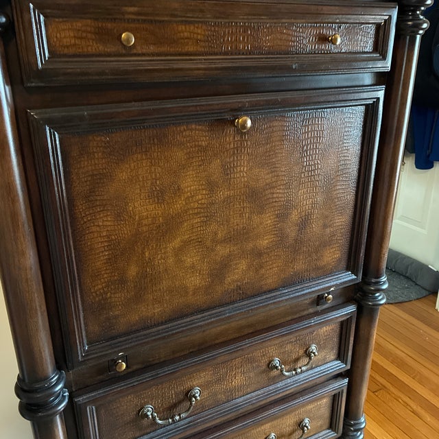 Gorgeous 1990’s Domain Home Furnishings Alligator Embossed Secretary Desk