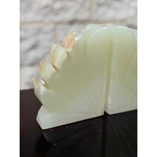 Mid 20th Century Pair of Carved Onyx Art Deco Bookends For Sale - Image 4 of 11