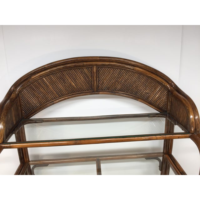 Vintage Rattan and Glass Arched Fan Top Multi Shelf Etagere For Sale - Image 12 of 18