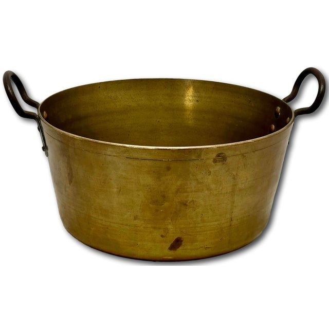 Very Large Mid 1800s Antique Heavy Brass & Hand Wrought Iron Hearth or Stove Top Cooking Pot 18 Inches Long! For Sale - Image 16 of 18