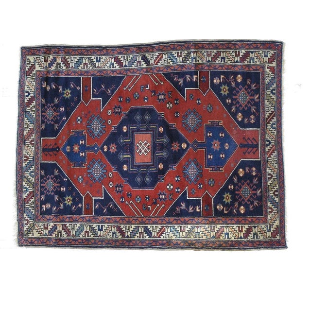 Wool on wool pile genuine hand made very fine Vintage Caucasian rug -