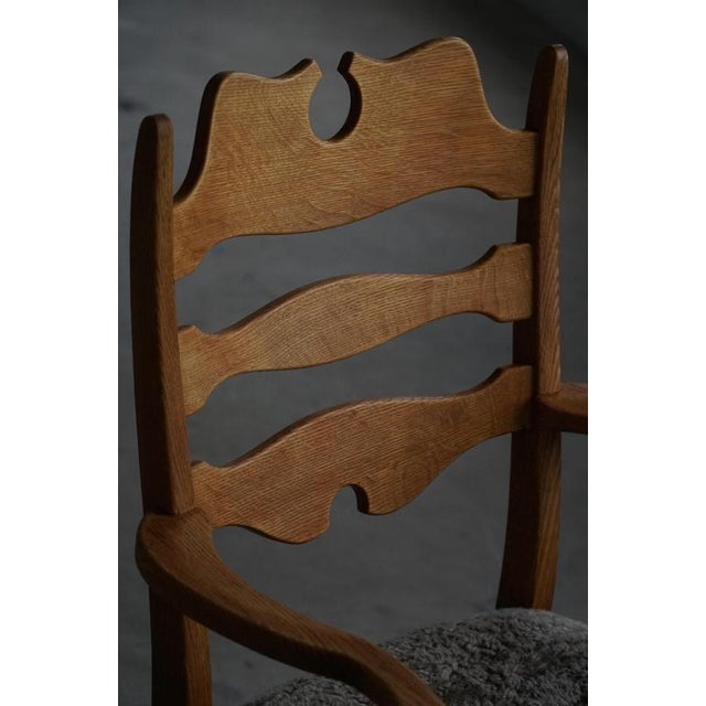 Mid-Century Razorblade Armchair in Oak and Lambswool attributed to Henning Kjærnulf, 1960 For Sale - Image 9 of 18