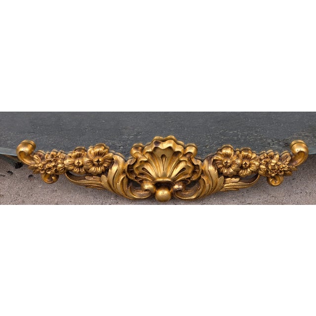 Rococo Large Basset Vintage Hollywood Regency Rococo Frameless Mirror With Gilt Floral Mounts For Sale - Image 3 of 5