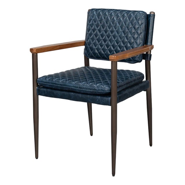 Mid-Century Modern Blue Leather Armchair For Sale
