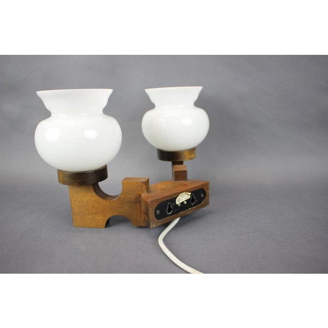 Czechoslovak Wooden Wall Lamp with Glass Shades from Valasske Mezirici, 1960s For Sale - Image 4 of 14