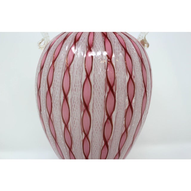 Murano 1950s Latticino Handled Neoclassical Style Vase For Sale - Image 4 of 6