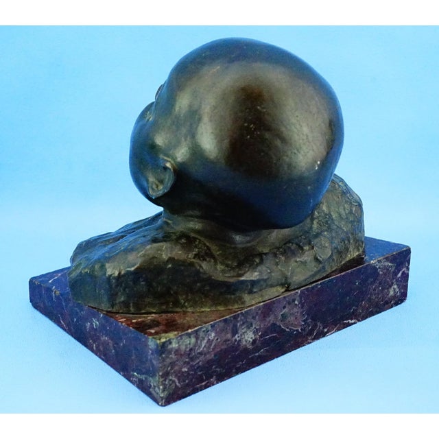 Metal Pietro Ceccarelli, Bust of Newborn Baby First Cry, 1890s, Bronze and Marble For Sale - Image 7 of 18