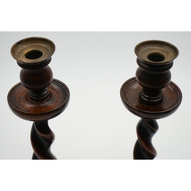 Wood Early Victorian English Oak Barley Twist Candle Sticks (3), Set of 2 For Sale - Image 7 of 9