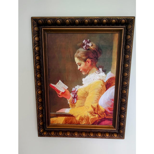 "The Reader" Repro by Jean-Honore Fragonard in Antique Frame. Wood frame measures 19 x 16 x 2.5 inches