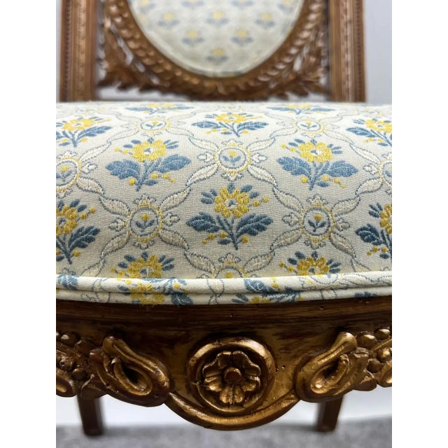 Cream Vintage French Louis XVI Style Oak Side Chairs, Carved Cameo Back, Pair For Sale - Image 8 of 15