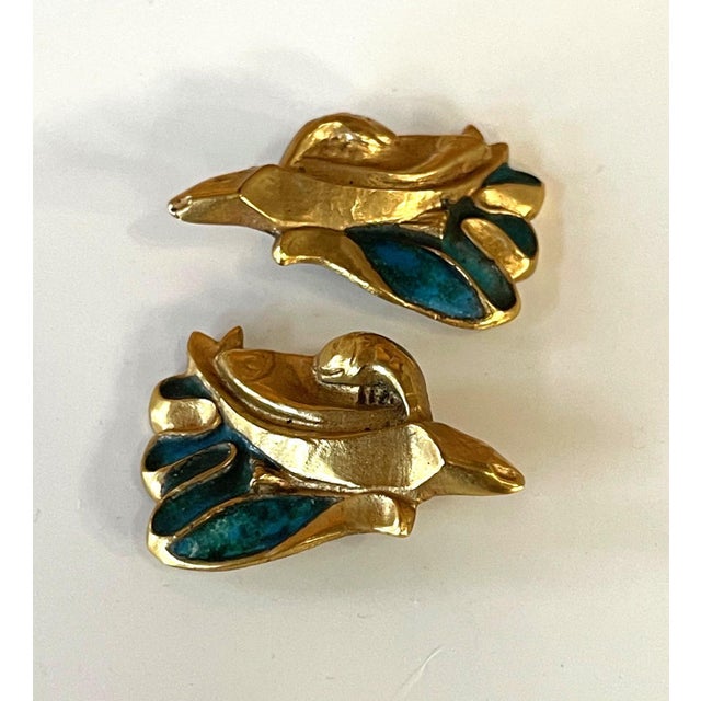 Mid-Century Modern Pair of Bronze and Enamel Earrings Line Vautrin For Sale - Image 3 of 10