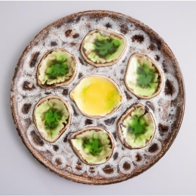 Paint Vintage French Green & Yellow Lemon Majolica Oyster Plate, After Vallauris For Sale - Image 7 of 7