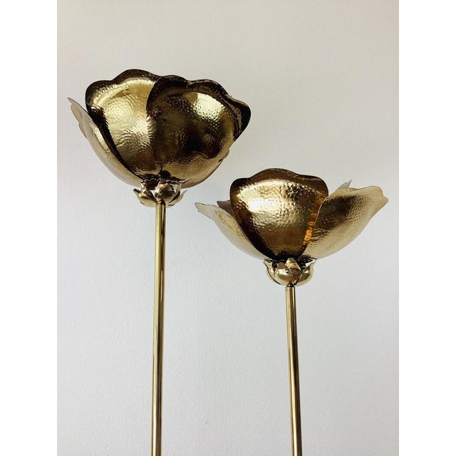 Vintage 1980s Tommaso Brass Double Lotus Floor Lamp by Tommaso Barbi For Sale - Image 11 of 13
