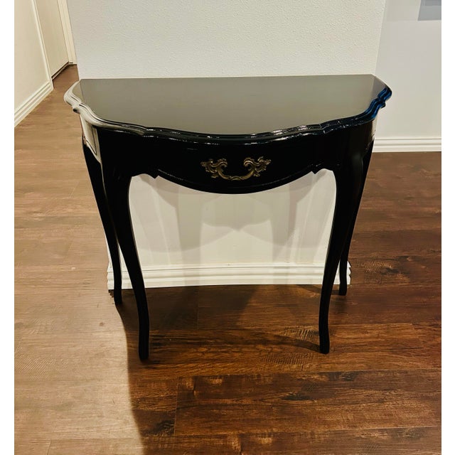 French Provincial Mid 20th Century Imperial Demi-Lune Console Table For Sale - Image 3 of 11