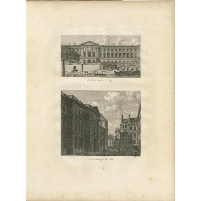 Antique Louvre Architectural Views Engraving, Baltard Paris 1803 An elegant early 19th-century French architectural...