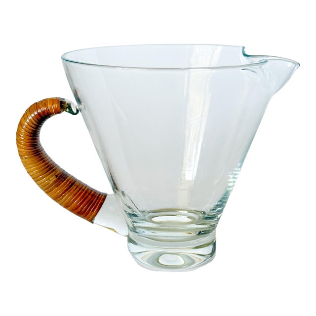 Mid Century Cane/Rattan Wrapped Cocktail Pitcher in the Design of Carl Auböck, Austria 1950s For Sale
