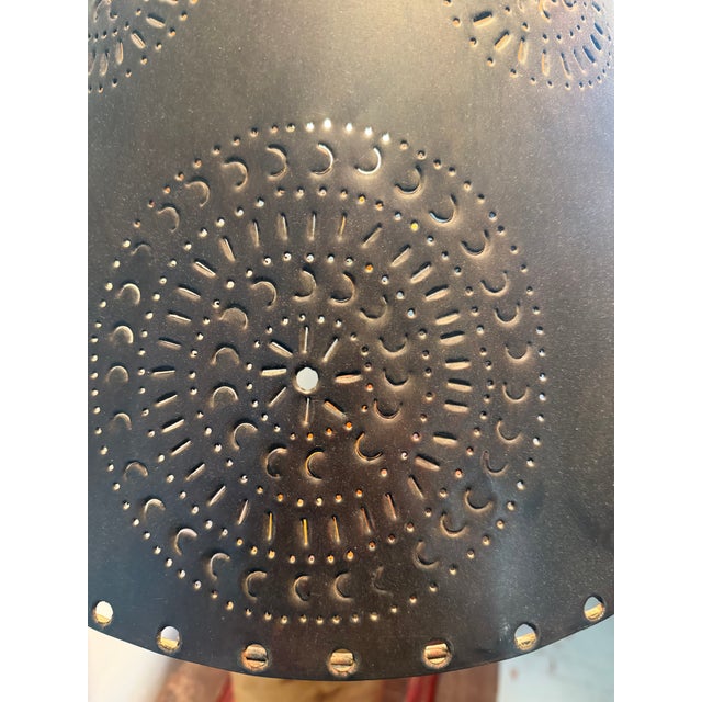 Early 20th Century Southwestern Studio Craft Juniper Slab Table Lamp With Turquoise Inlay & Pierced Metal Shade For Sale - Image 14 of 14