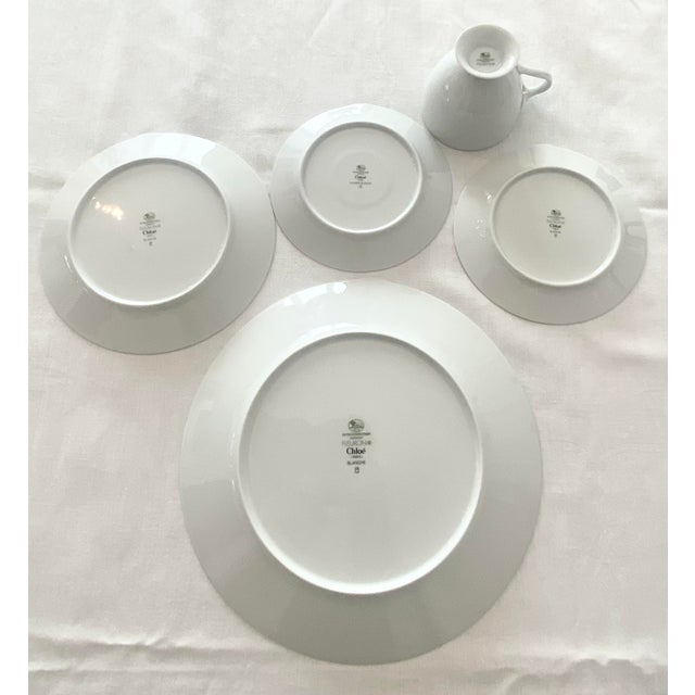 White Late 20th Century Fleuron Chloe’ Paris White by China 5 Piece Place Setting Mint Condition For Sale - Image 8 of 17