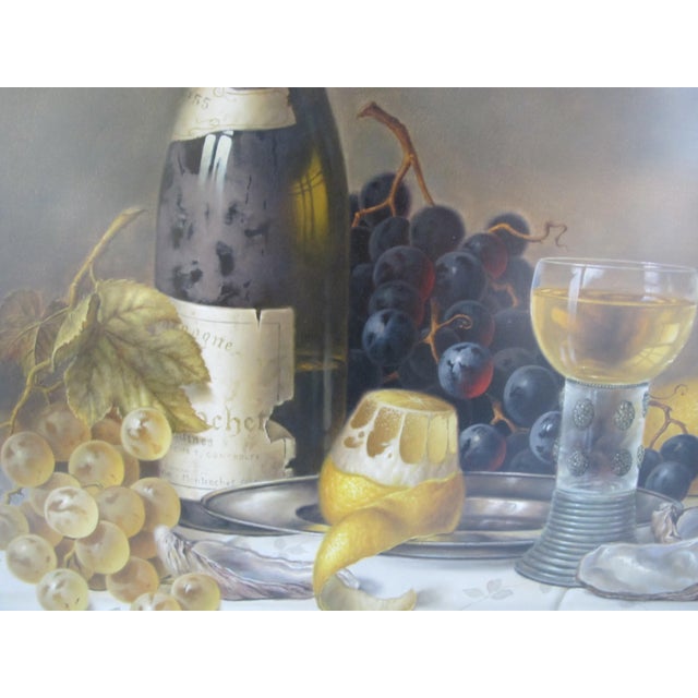 Roy Hodrien Still Life White Wine & Fruit III Mixed Media Framed Art Painting For Sale - Image 4 of 6
