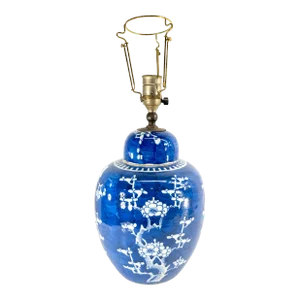 19th Century Chinese Chinoiserie Blue and White Prunus Ginger Jar Table Lamp