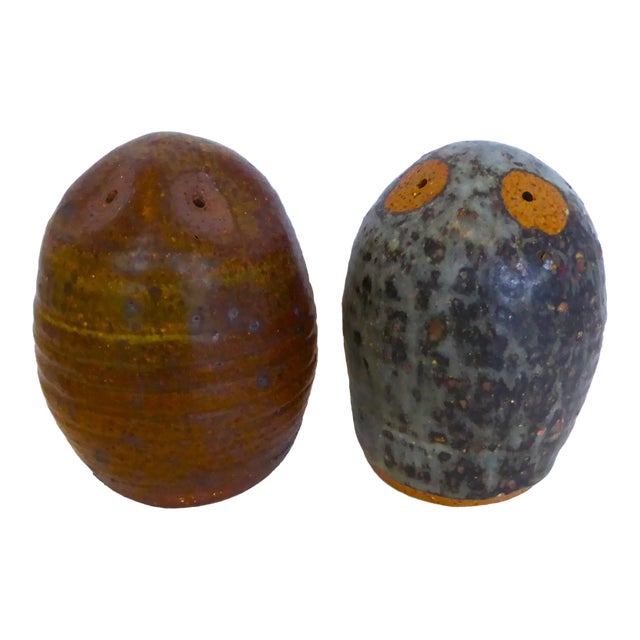 1950s Barbara Garrett Organic Mid Century Modern Pair of Stylized Stoneware Pottery Owls For Sale