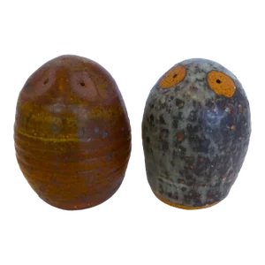 1950s Barbara Garrett Organic Mid Century Modern Pair of Stylized Stoneware Pottery Owls