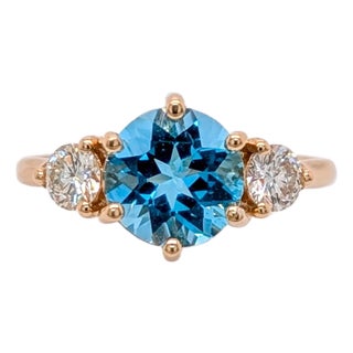 2 Carat Swiss Topaz Ring W Natural Diamonds in Solid 14k Yellow Gold, Size 6.75 For Sale