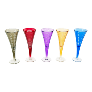 Vintage Cut-to-Clear Multicolor Crystal Champagne Flute Glasses – 5 Pieces
