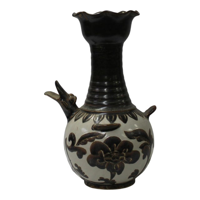 Chinese Ware Brown Black Glaze Ceramic Jar Vase Display Art For Sale