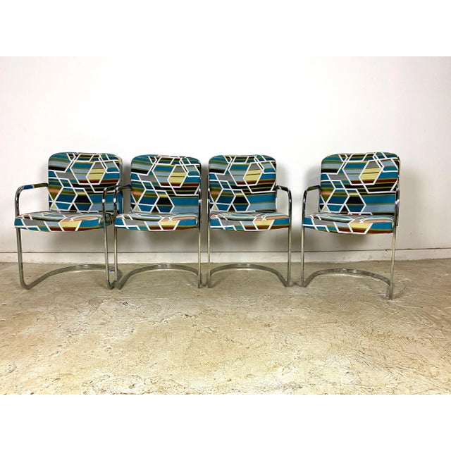 Mid 20th Century Chrome Chairs With Maharam Fabric - Set of 4 For Sale - Image 11 of 11