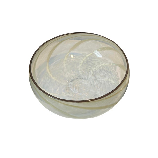 Cenedese Vintage Hand-Blown Studio Art Glass Compote Bowl With Caramel Ribbon Swirl | Mid-Century Murano-Style Glass For Sale - Image 4 of 12