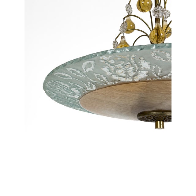 Swedish Modern Floral Glass Ceiling Plafond with Patinated Brass, Sweden, 1940s For Sale - Image 3 of 10