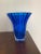 Modern Vintage Modern Turquoise Blue Ribbed Glass Vase For Sale - Image 3 of 7